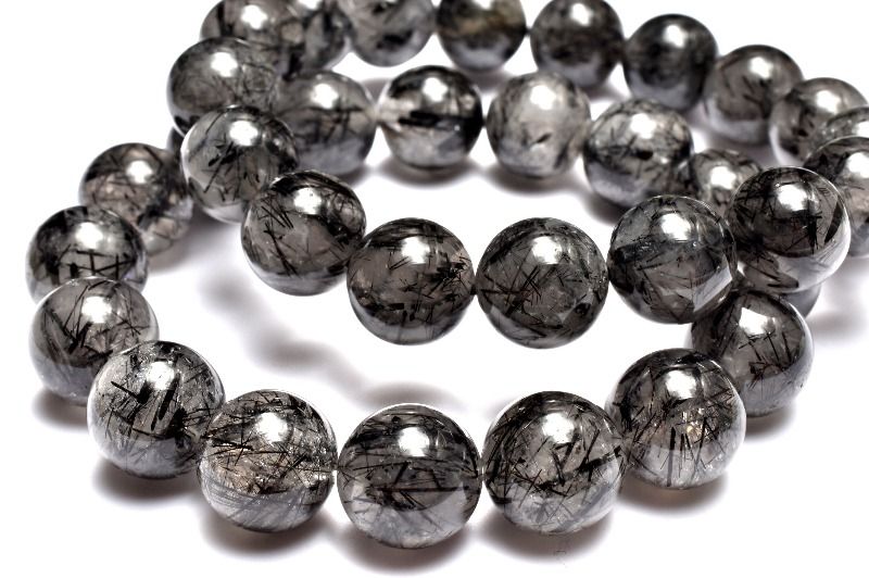 放射状◇黒い針 ブラックトルマリンインクォーツ　7.5mm ブレスレット アクセサリー 1個売り _BG6234-75