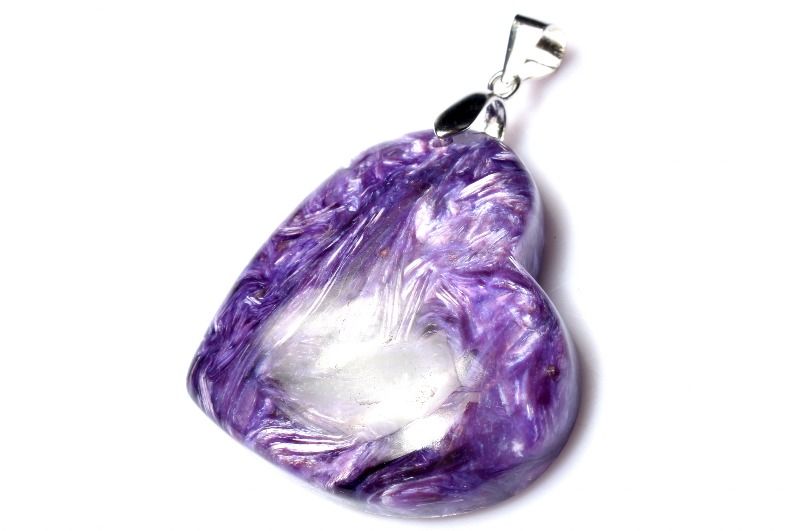 【1点物】Silver925◇シルキーな輝き チャロアイト　30x29mm　ハート ペンダントトップ アクセサリー _PC8413