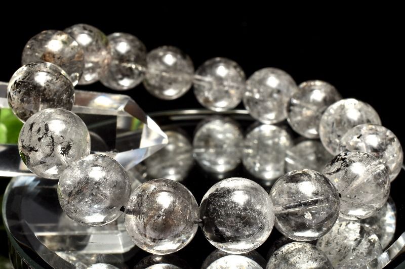 【1点物】ヒマラヤ産◇グラファイト入り エレスチャルクォーツ(ヒマラヤ水晶)　13.5mm ブレスレット アクセサリー _MC3413