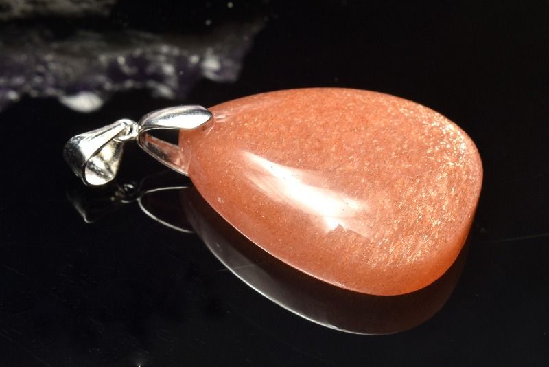 【1点物】Silver925◇まろやかシラー オレンジサンムーンストーン　26x19mm　ドロップ ペンダントトップ アクセサリー _PC8576