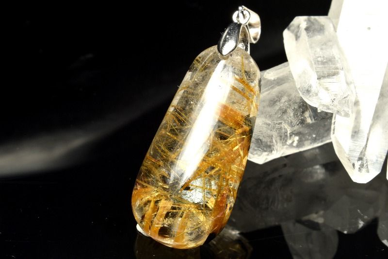 【1点物】Silver925◇力強い金針！ ヘマタイトインタイチンルチルクォーツ　28x14mm　ドロップ ペンダントトップ アクセサリー _PC8598