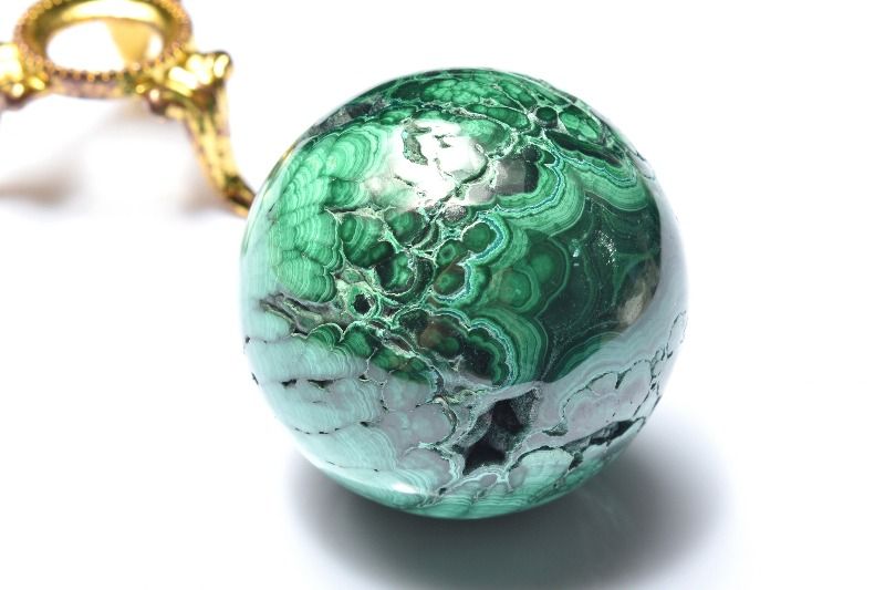  1点物 高発色 魔除け マラカイト(孔雀石) 33.5mm 丸玉(台座付き) ス...