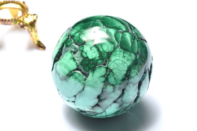  1点物 高発色 魔除け マラカイト(孔雀石) 34.5mm 丸玉(台座付き) ス...