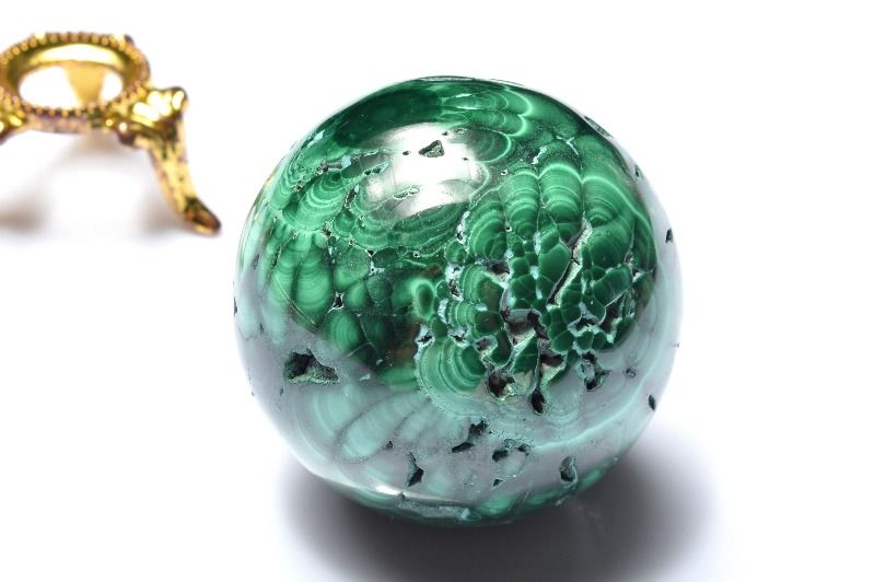  1点物 高発色 魔除け マラカイト(孔雀石) 37mm 丸玉(台座付き) スフ...