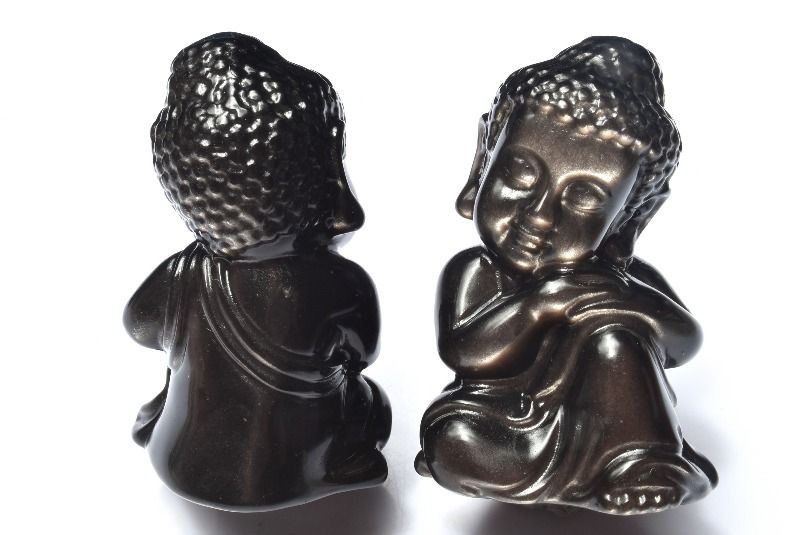 繊細彫刻 シルバーオブシディアン 41x33x62mm ベイビーブッダ 置物 1個...