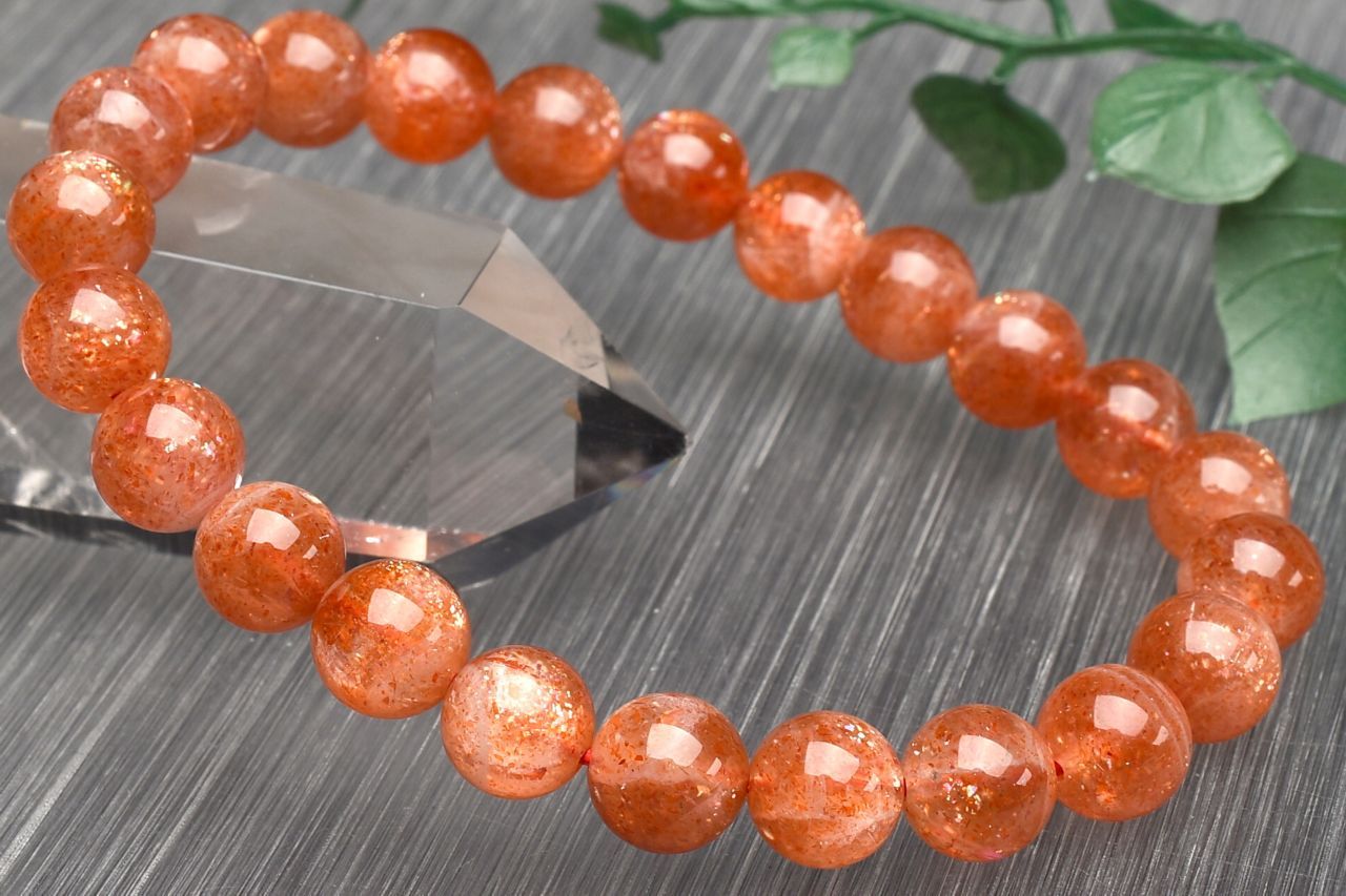 【1点物】上質◇眩い雲母の宝庫 マイカサンストーン　8mm ブレスレット アクセサリー _U8778