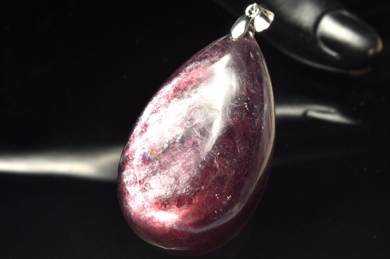 【1点物】Silver925◇雲母の輝き レピドライト(リチア雲母)　42x26mm　ドロップ ペンダントトップ アクセサリー _PC8914