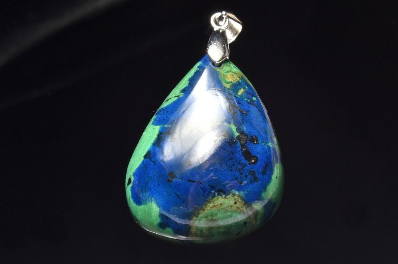 【1点物】Silver925◇高発色 アズライト(藍銅鉱)　25x20mm　ドロップ ペンダントトップ アクセサリー _PC8994