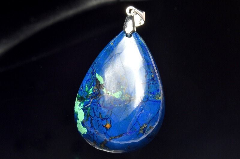 【1点物】Silver925◇高発色 アズライト(藍銅鉱)　31x22mm　ドロップ ペンダントトップ アクセサリー _PC8996