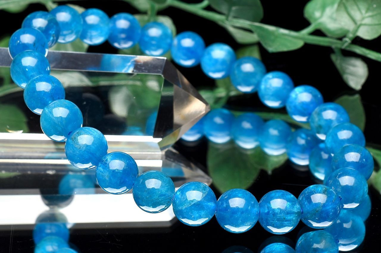  1点物 ブラジル産 高発色 ブルーアパタイト 7.5mm ブレスレット _U8860
