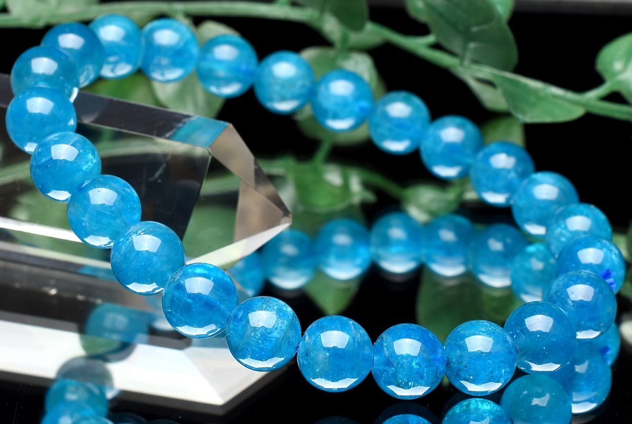  1点物 ブラジル産 高発色 ブルーアパタイト 7.5mm ブレスレット _U8864