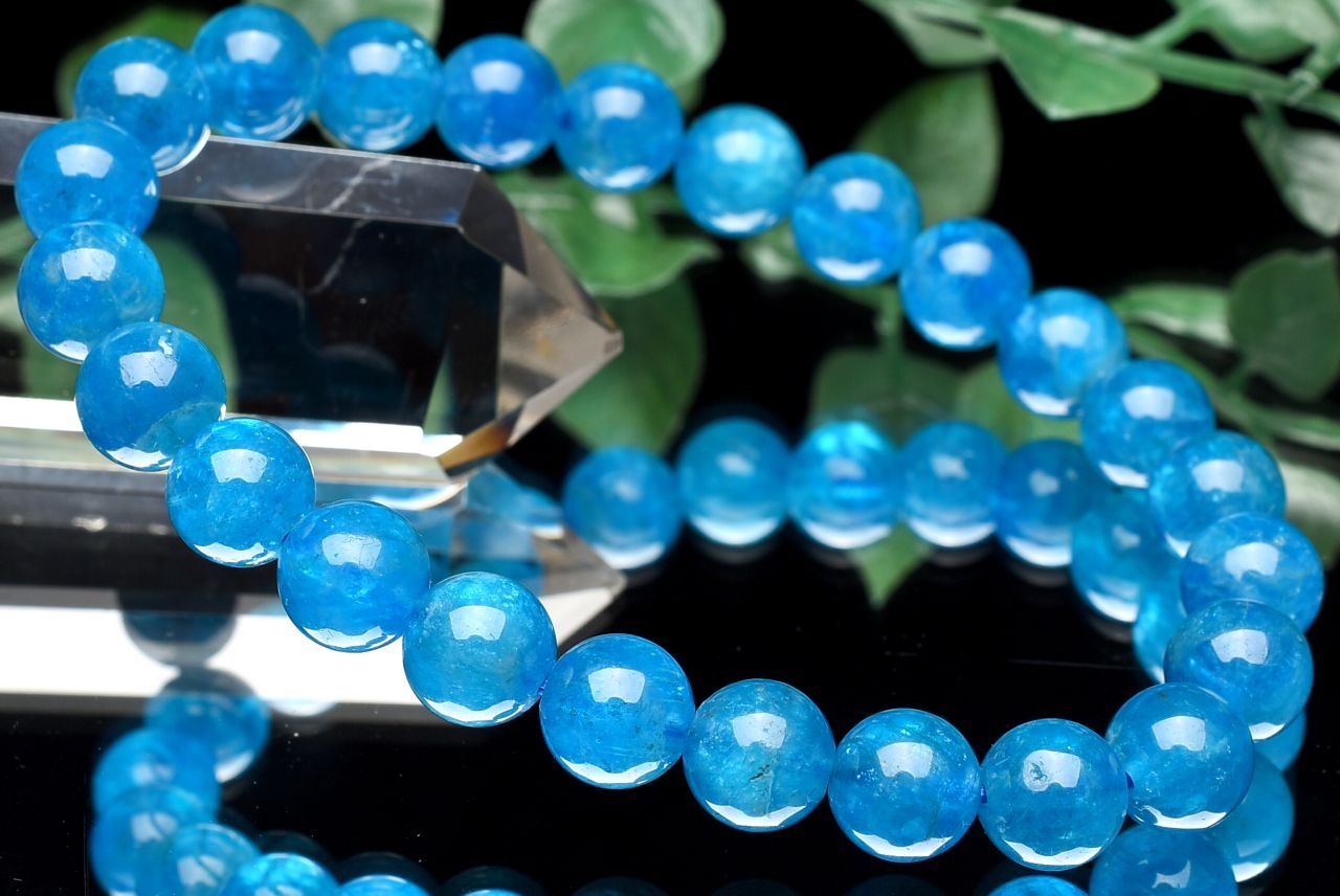  1点物 ブラジル産 高発色 ブルーアパタイト 7.5mm ブレスレット _U8865