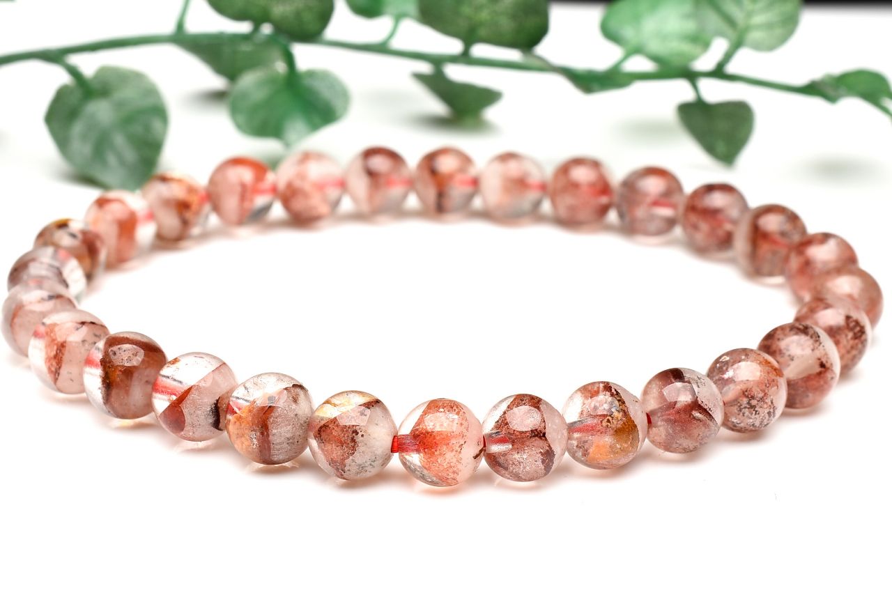  1点物 縁起のいい赤富士 レッドファントムクォーツ 7mm ブレスレット...