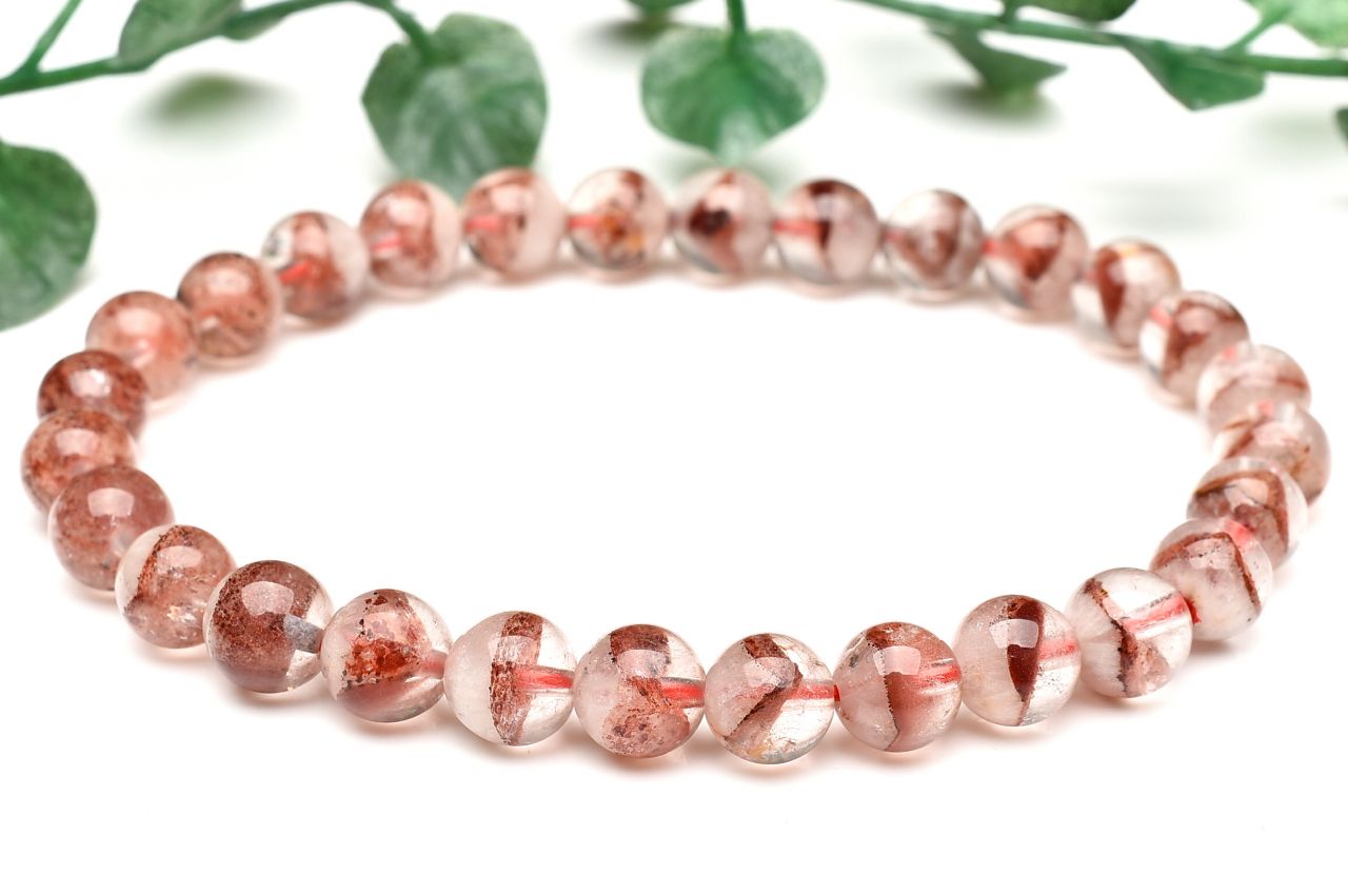  1点物 縁起のいい赤富士 レッドファントムクォーツ 7mm ブレスレット...