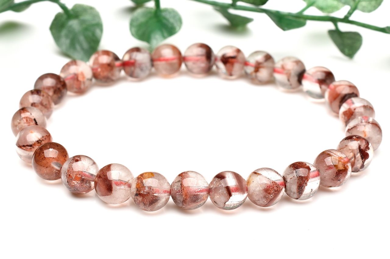  1点物 縁起のいい赤富士 レッドファントムクォーツ 7.5mm ブレスレッ...