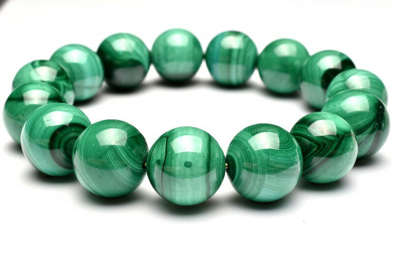  1点物 美麗 縞模様 マラカイト(孔雀石) 13.5-14.5mm ブレスレット _M...