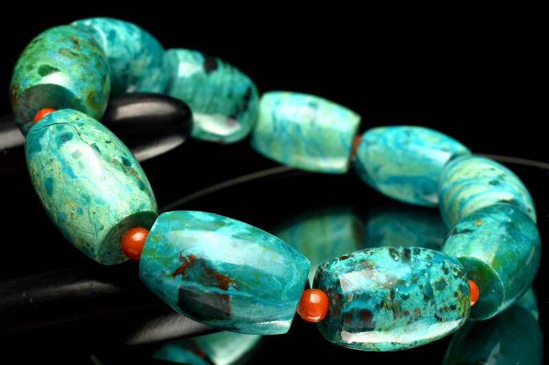  1点物 美しいコントラスト クリソコラ(珪孔雀石) 16-19x12-13(丸玉3.5...