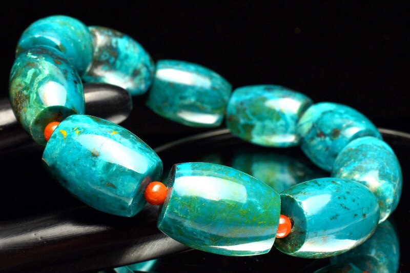  1点物 美しいコントラスト クリソコラ(珪孔雀石) 18-20x13-14(丸玉3.5...