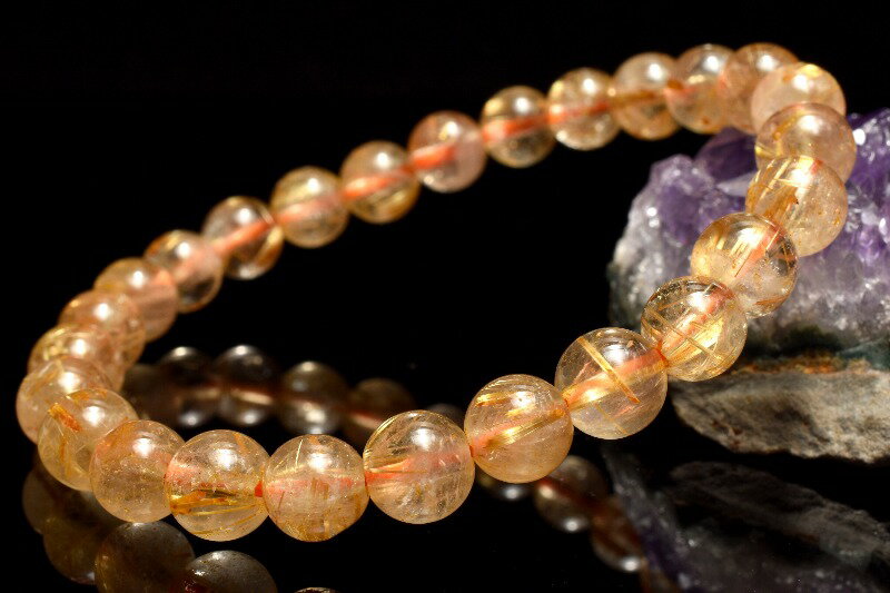  1点物 透明 黄金の輝き ゴールドルチルクォーツ 7mm ブレスレット _M...