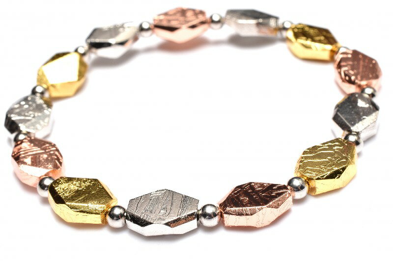 【1点物】宇宙からの贈り物 メテオライト(アルタイ隕石) 10.5x8(丸玉3.5)mm MIX ひし形 ブレスレット _MC4679