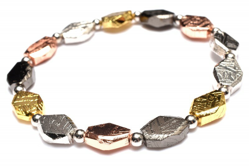 【1点物】宇宙からの贈り物 メテオライト(アルタイ隕石) 10.5x8(丸玉3.5)mm MIX ひし形 ブレスレット _MC4680