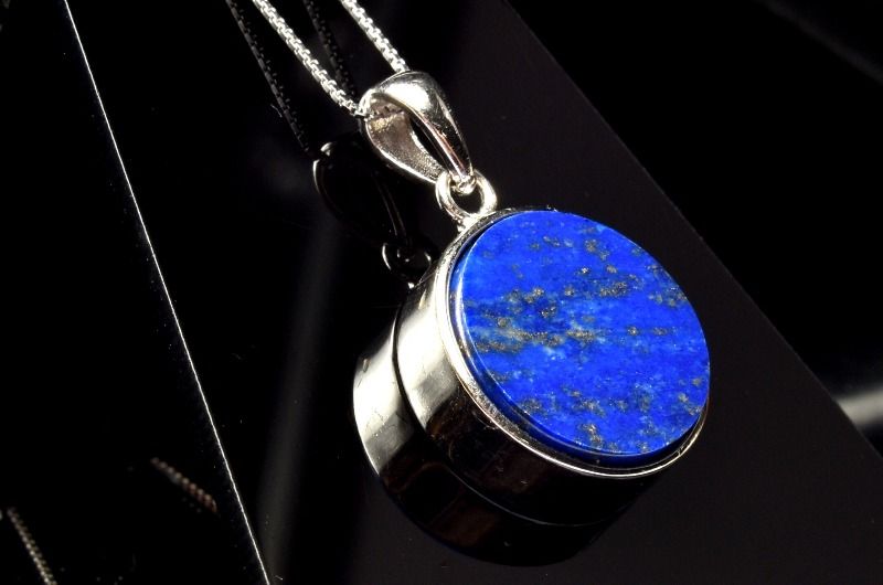  1点物 Silver925 天然無着色 ラピスラズリ 14mm コイン ペンダントト...