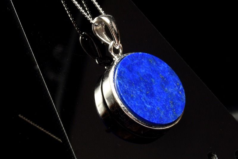  1点物 Silver925 天然無着色 ラピスラズリ 15mm コイン ペンダントト...