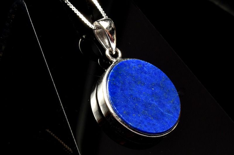  1点物 Silver925 天然無着色 ラピスラズリ 16mm コイン ペンダントト...