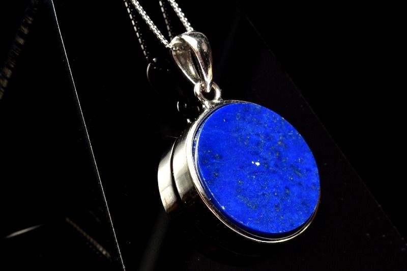 1点物 Silver925 天然無着色 ラピスラズリ 16mm コイン ペンダントト...