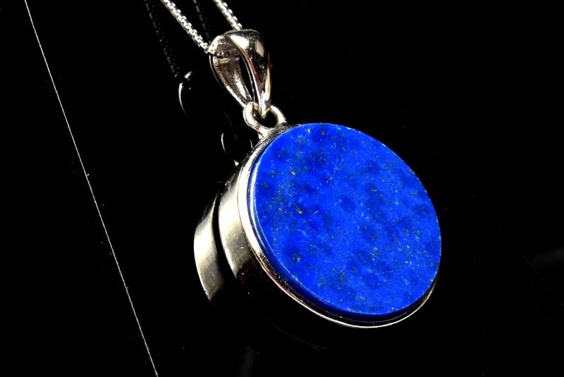  1点物 Silver925 天然無着色 ラピスラズリ 16mm コイン ペンダントト...