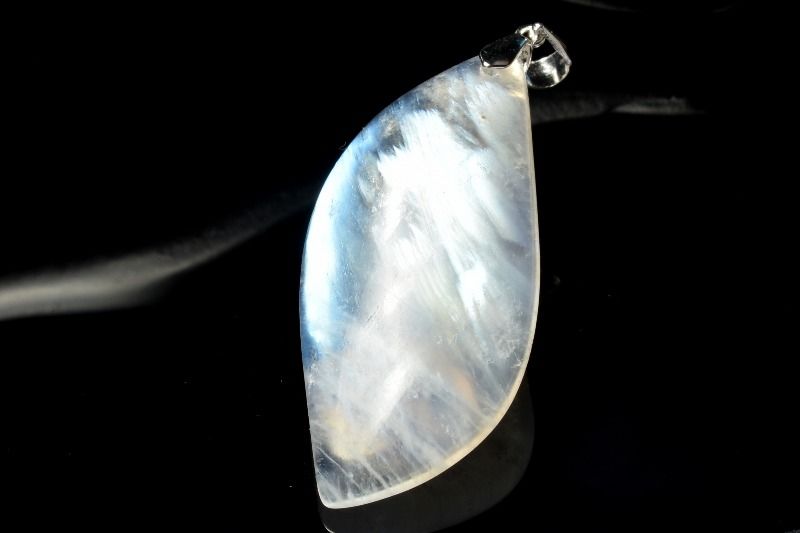  1点物 Silver925 インド産 ブルームーンストーン 41x19mm リーフ ペ...