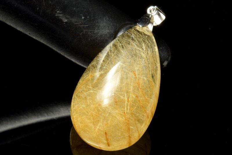  1点物 Silver925 たっぷり針内包 ゴールドルチルクォーツ 32x20mm ド...