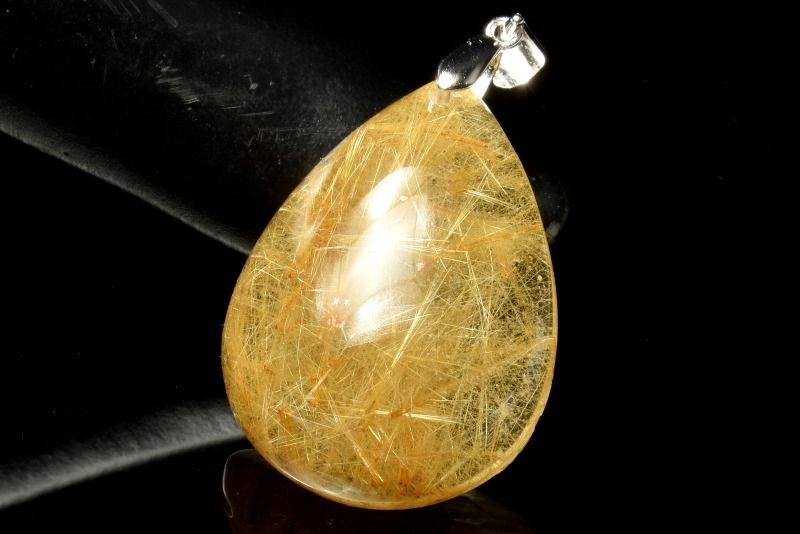  1点物 Silver925 たっぷり針内包 ゴールドルチルクォーツ 30x22mm ド...