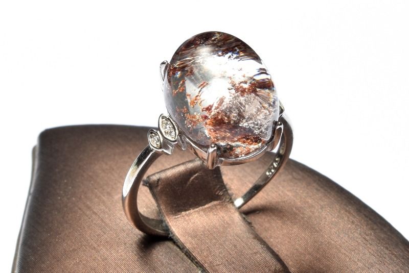 Silver925 庭園風景 ガーデンクォーツ 14x10mm オーバル 指輪リング(サ...