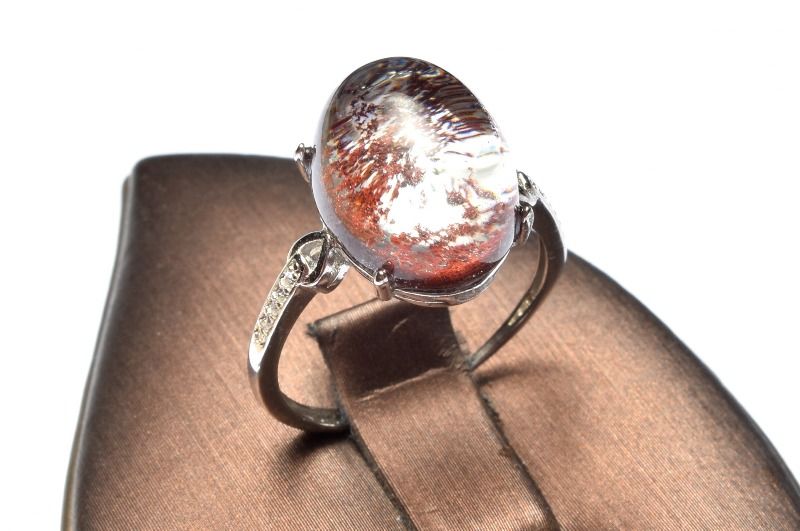 Silver925 庭園風景 ガーデンクォーツ 14x10mm オーバル 指輪リング(サ...