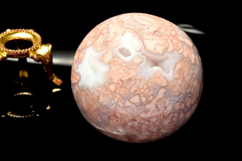  1点物 ベトナム産 ジオード チェリーブロッサムアゲート 40.5mm 丸玉...