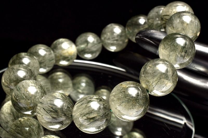【1点物】濃密内包 グリーンルチルクォーツ(アクチノライトインクォーツ)　13-13.5mm ブレスレット アクセサリー _MC4862