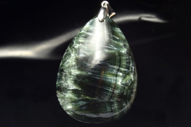 【1点物】Silver925◇ロシア産 セラフィナイト 38x27mm ドロップ ペンダントトップ アクセサリー _PC9319