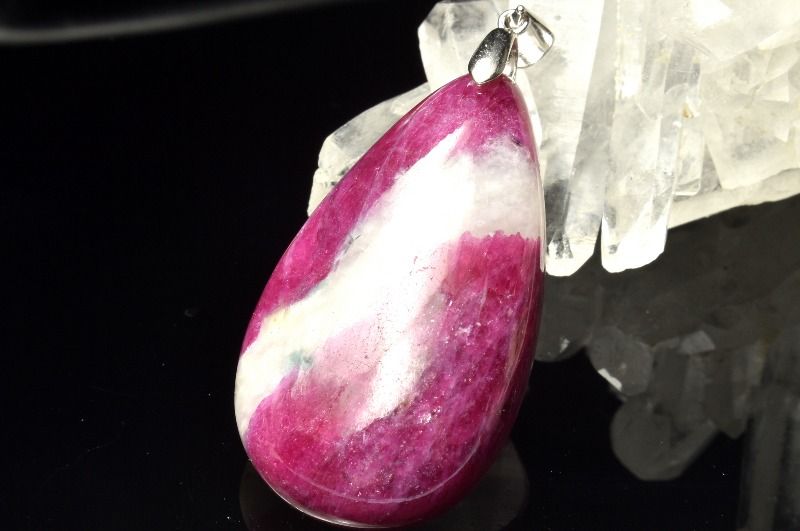 【1点物】Silver925◇希少共生 ルビーインクォーツ　39x22mm　ドロップ ペンダントトップ アクセサリー _PC9357
