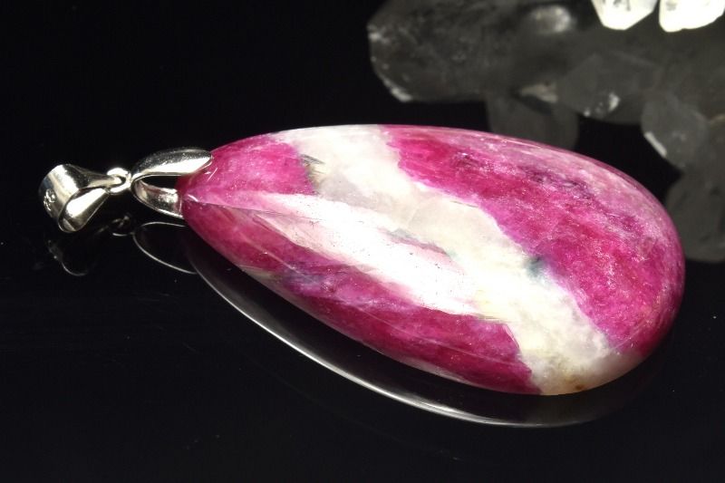 【1点物】Silver925◇希少共生 ルビーインクォーツ　39x22mm　ドロップ ペンダントトップ アクセサリー _PC9357