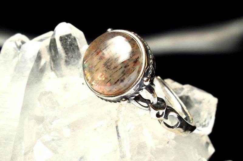 【1点物】Silver925◇2つの煌めき ブラックサンムーンストーン　9mm　コイン 指輪リング(サイズ調整可) アクセサリー _PC9377