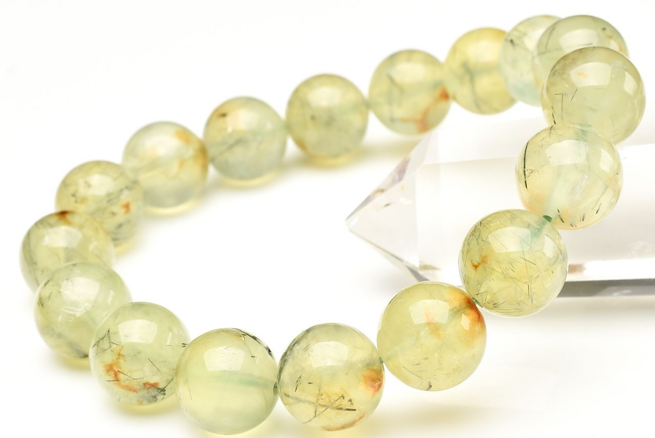 Rakuten - 【20％OFF!】【1点物】エピドート・ライモナイト共生 プレナイト　12.5mm ブレスレット アクセサリー _U9033