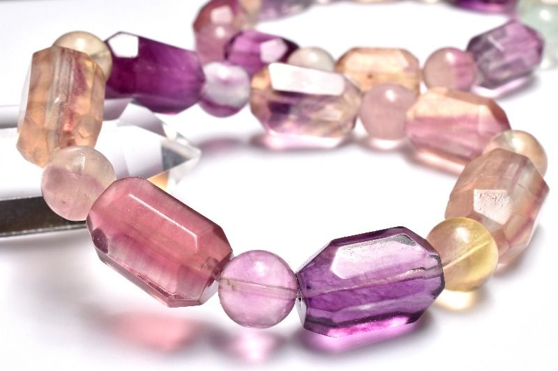 パープル フローライト　16-19.5x12-13.5(丸玉9.5)mm　原石ラフカット ブレスレット アクセサリー 1個..