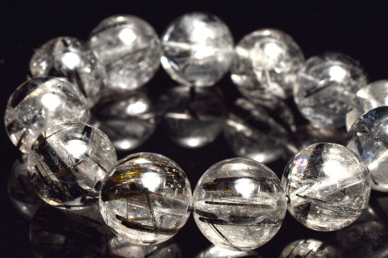 【1点物】太針入り◇クリア ブラックトルマリンインクォーツ　10mm ブレスレット アクセサリー _MC5516...