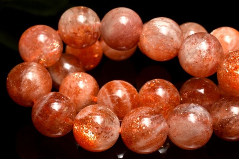 インド産◇高発色 マイカサンストーン　6mm ブレスレット アクセサリー 1個売り _BG6357-6