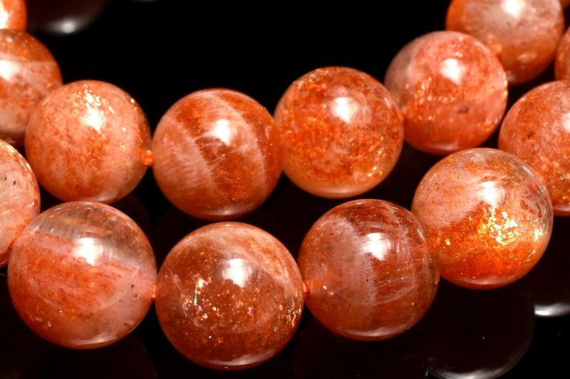 インド産◇高発色 マイカサンストーン　6mm ブレスレット アクセサリー 1個売り _BG6357-6