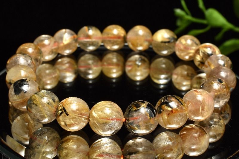 【1点物】母岩入り ヘマタイトインタイチンルチルクォーツ 9.5mm ブレスレット アクセサリー _MC5917