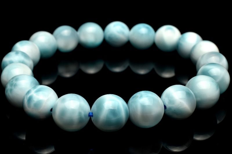 【1点物】AAA+ドミニカブルー☆亀甲模様 ラリマー 9.5mm ブレスレット アクセサリー _MC6032