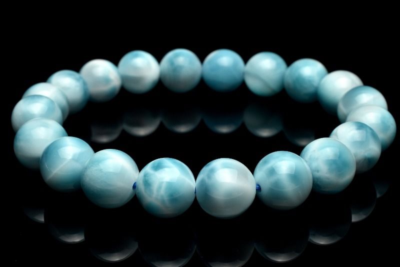 【1点物】AAA+ドミニカブルー☆亀甲模様 ラリマー 9.5mm ブレスレット アクセサリー _MC6033
