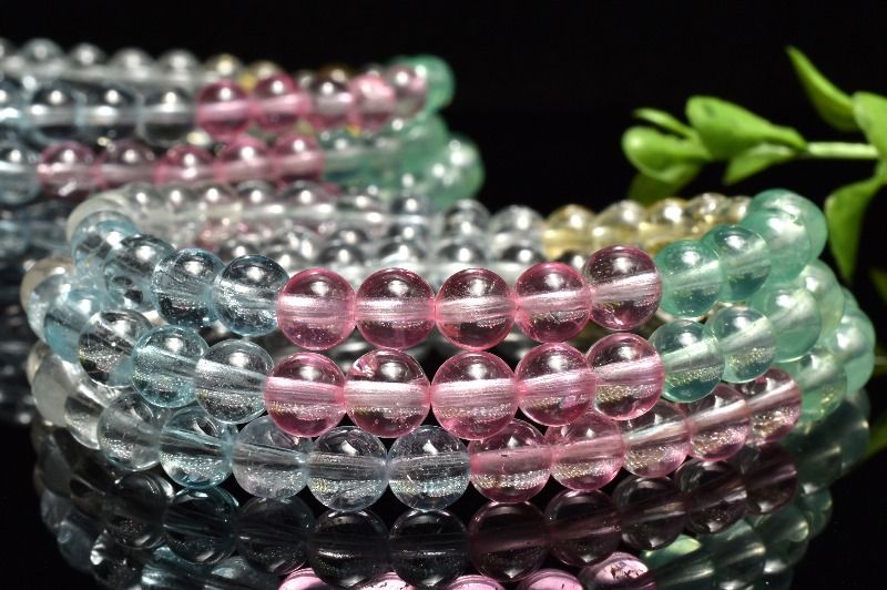 【20％OFF!】カラフル◇透明 MIXトパーズ　6mm　3連タイプ ブレスレット アクセサリー _BG6385-6